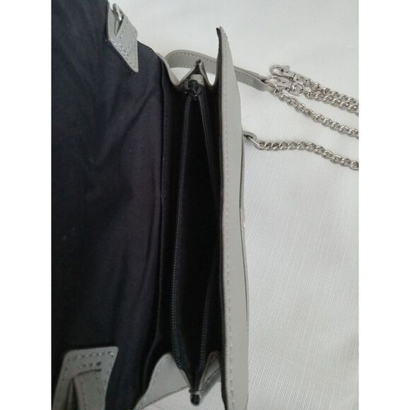 Rebecca Minkoff Genuine Leather Gray Cutout Envelope Flap Crossbody Clutch Bag - Picture 12 of 12